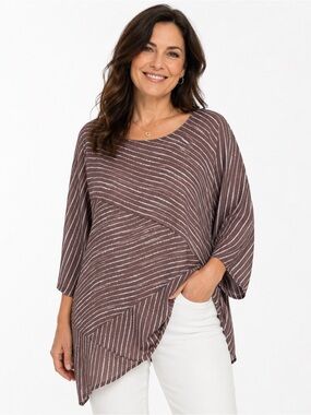 Tendency Striped Asymmetrical Brown Tunic Top